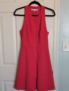 Trina Turk Coral-Red Sleeveless Zip-Front Fit & Flare Dress